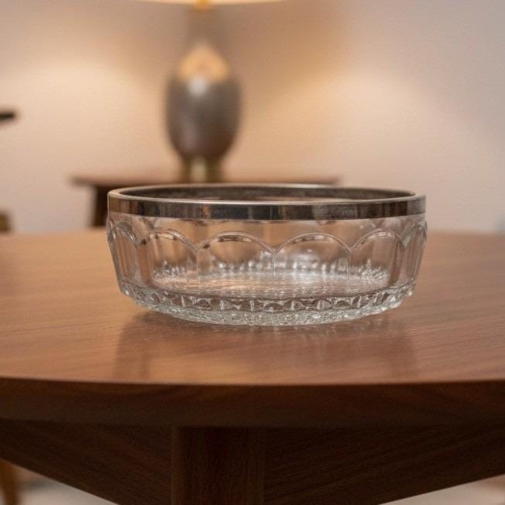 Crystal English Vintage Silver Rimmed Large 8.75" x 3" Bowl